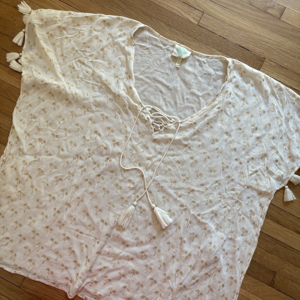 Z&L Europe Beach Cover Up Top S/M Boho Resortcore Lightweight Cream Gold Coastal